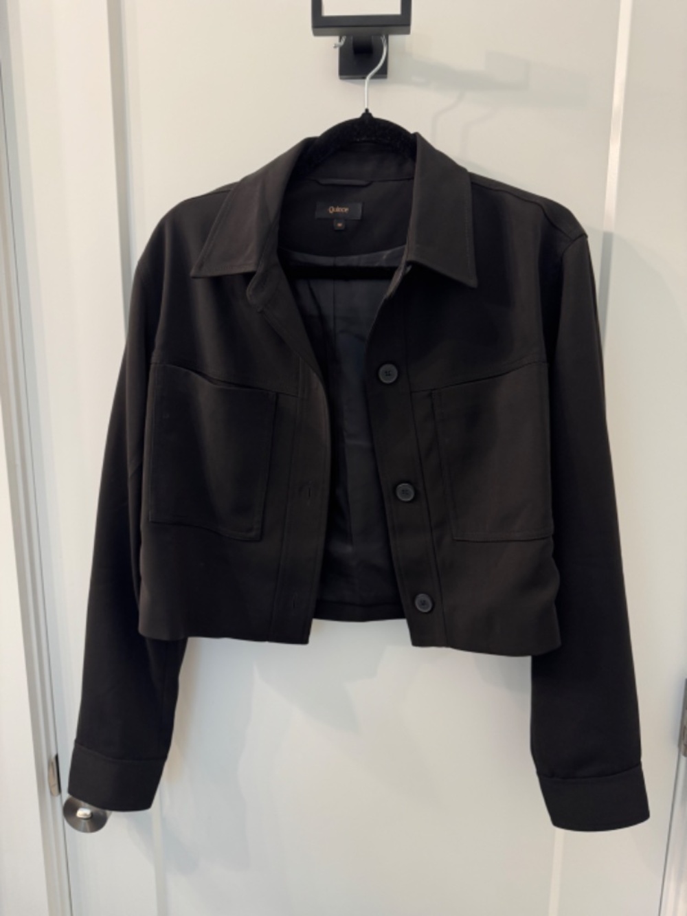 TWO Quince Stretch Crepe Cropped Jackets - Size M / Taupe and Black - Picture 8 of 10